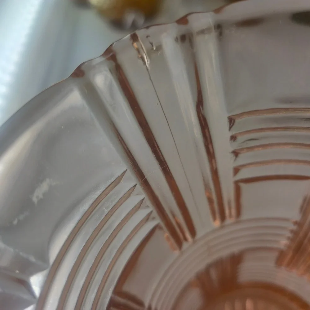 Vintage Pink Depression Glass Vase Art Deco Geometric Prismatic 7 Inch Blush